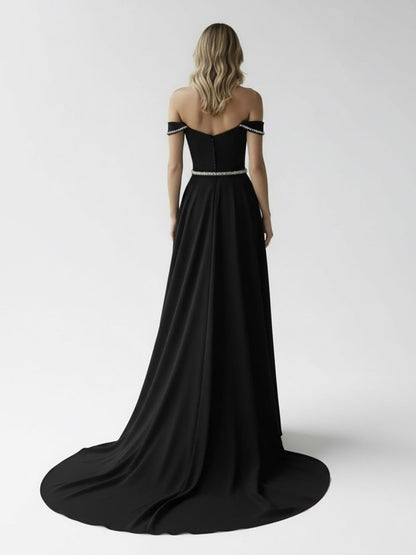 A-Line Off the Shoulder Beaded Wedding Dress