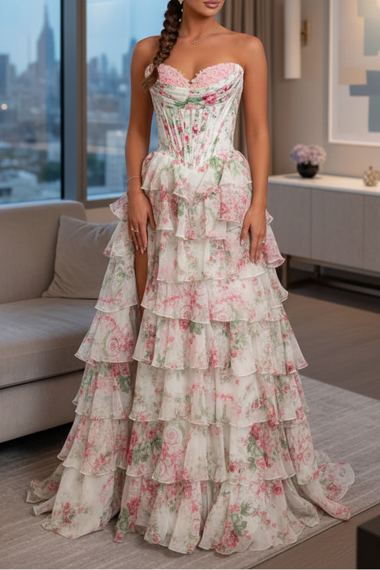 Gorgeous Sweetheart Ball Gown Tiered Prom Dress with Appliques