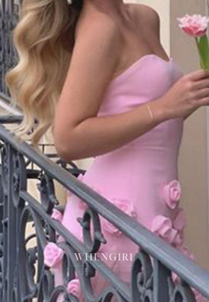 Glamorous Sweetheart Sleeveless High Slit Floral Fitted Evening Party Dress with Train