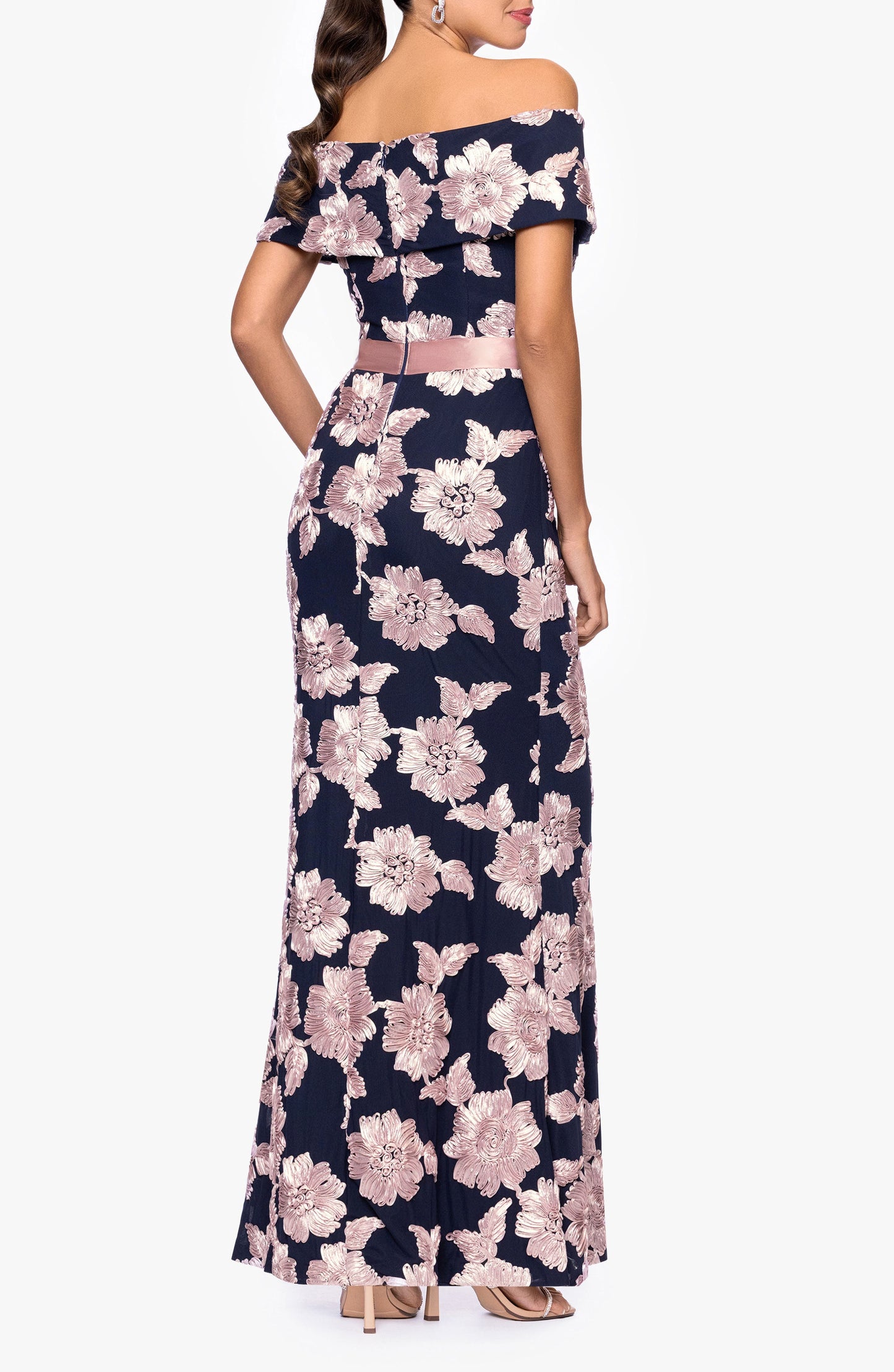 Floral Off the Shoulder Bowknot Sheath Mother of the Bride Gown