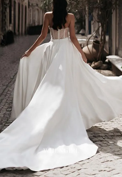 Jumpsuit Sweetheart Sleeveless Detachable Court Train Wedding Dress