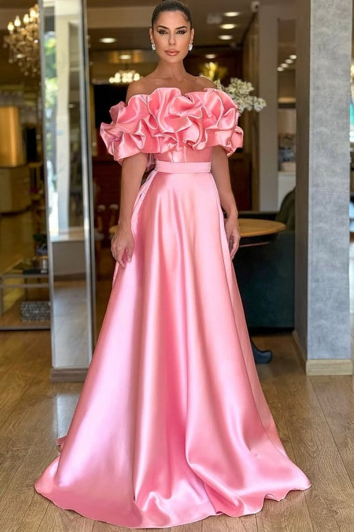 Lovely Pink Off-The-Shoulder Prom Dress