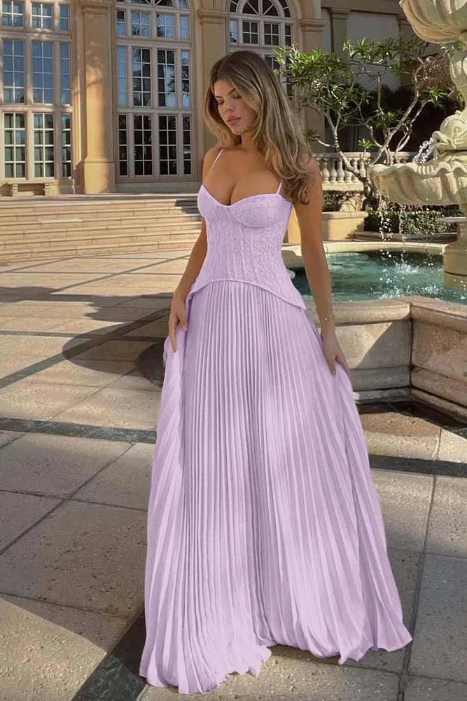 Spaghetti Strap Sleeveless Long Prom Dress With Ruffles Embroidery