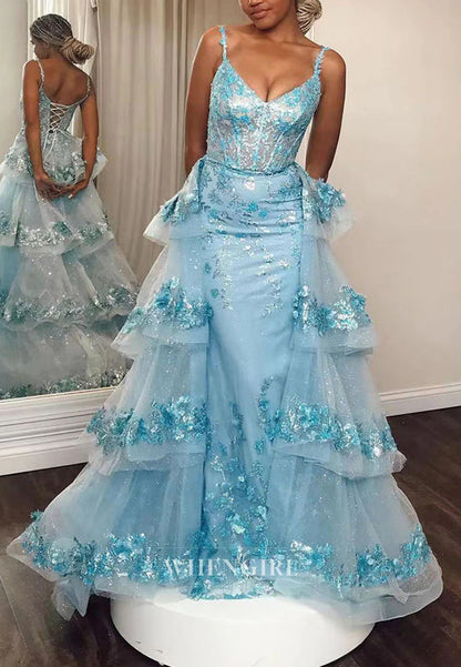 Sheath V Neck Sleeveless Appliqued Lace Up Prom Dress