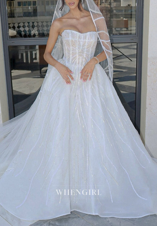Sweetheart Sleeveless Beaded A-Line Back Zipper Wedding Dress