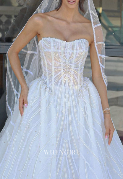 Sweetheart Sleeveless Beaded A-Line Back Zipper Wedding Dress