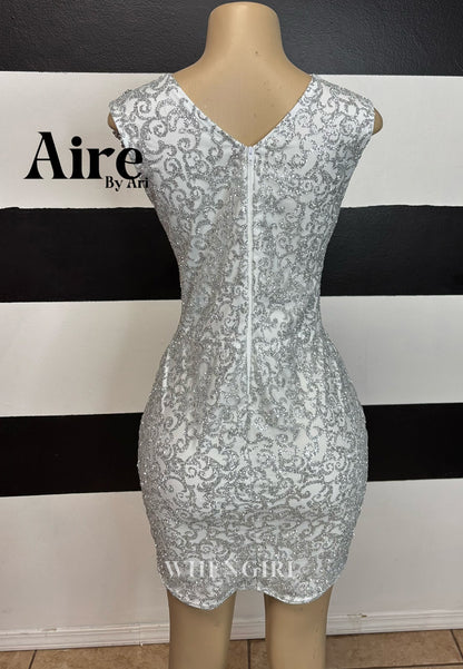 Silver Beaded Bateau Neck Sleeveless Back Zipper Sheath Short Homecoming Dress
