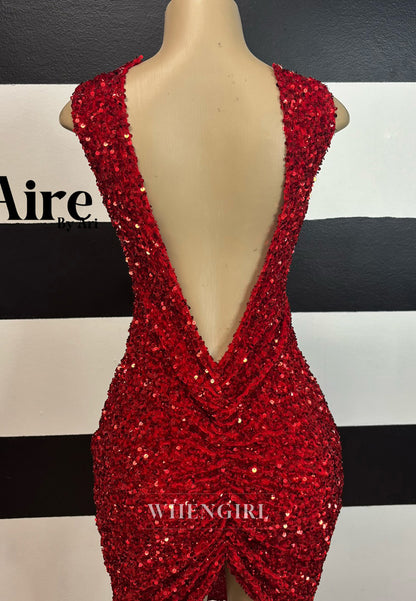 Burgundy Scoop Neck Sleeveless Beaded Pleated Sequins V Back Sheath Short Homecoming Dress