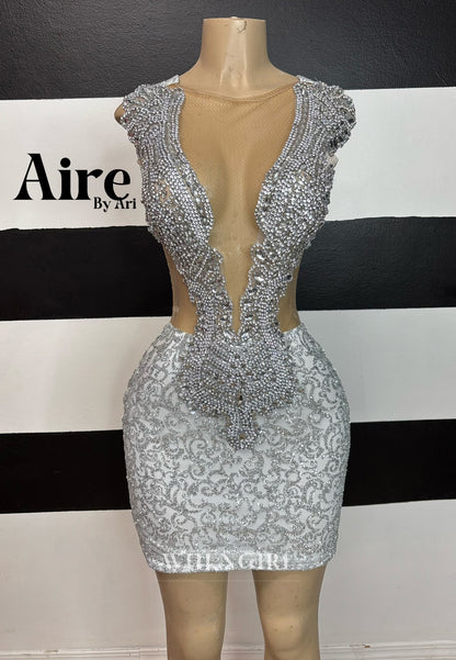 Silver Beaded Bateau Neck Sleeveless Back Zipper Sheath Short Homecoming Dress