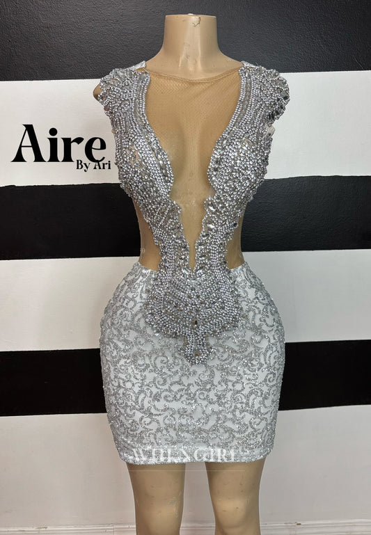 Silver Beaded Bateau Neck Sleeveless Back Zipper Sheath Short Homecoming Dress