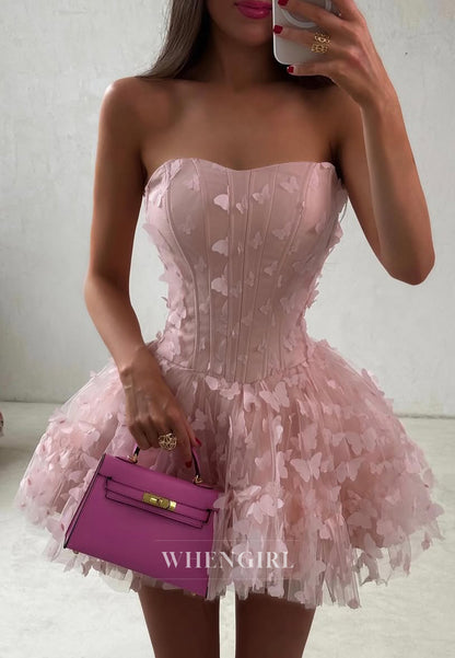Sweetheart Butterfly A-Line Strapless Sleeveless Tulle Homecoming Dress