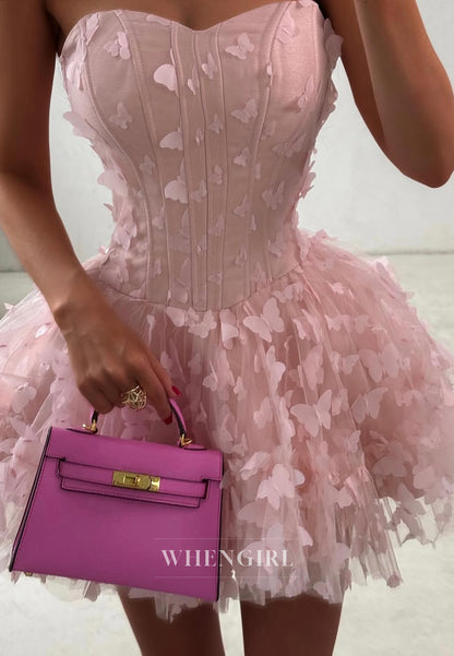 Sweetheart Butterfly A-Line Strapless Sleeveless Tulle Homecoming Dress