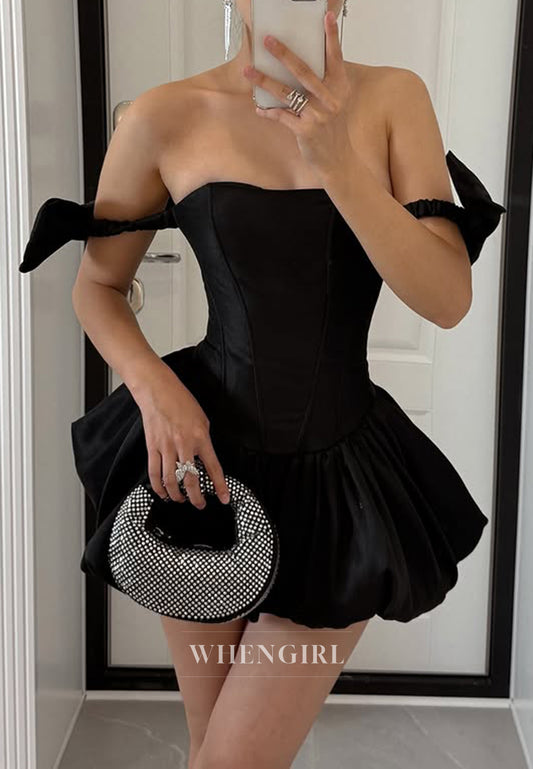 Charming A-Line Black Sleeveless Off Shoulder Short Homecoming Dress