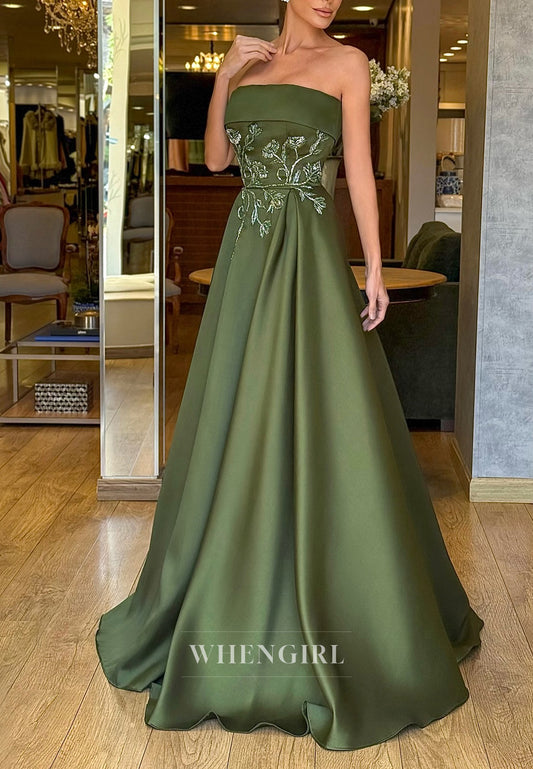 Celadon Tube Top Sleeveless Beaded Vine Sleeveless A-Line Back Zipper Evening Dress