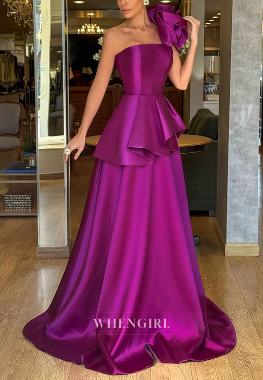 Orchid One Shoulder Sleeveless Sweep Train A-Line Evening Dress