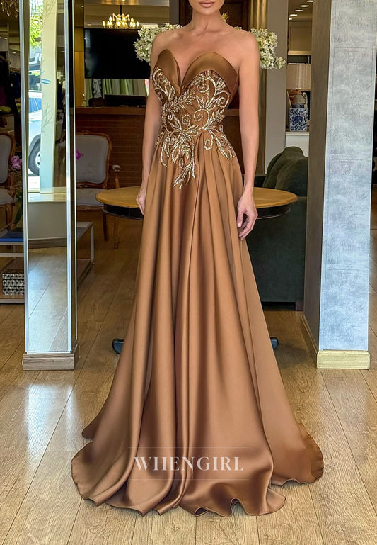 Brown Sweetheart Vine A-Line Back Zipper Evening Dress Sleeveless Formal Gown