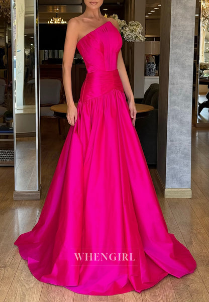 Fuchsia A-Line Asymmetrical Neck Back Zipper Sleeveless Evening Dress