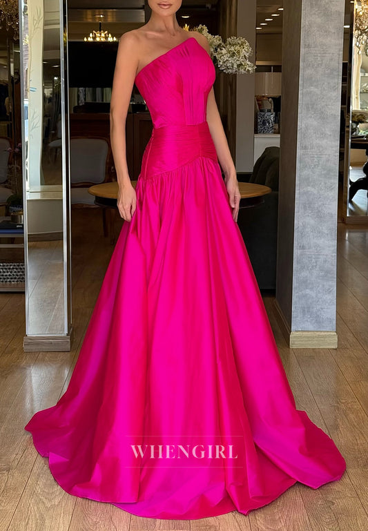 Fuchsia A-Line Asymmetrical Neck Back Zipper Sleeveless Evening Dress