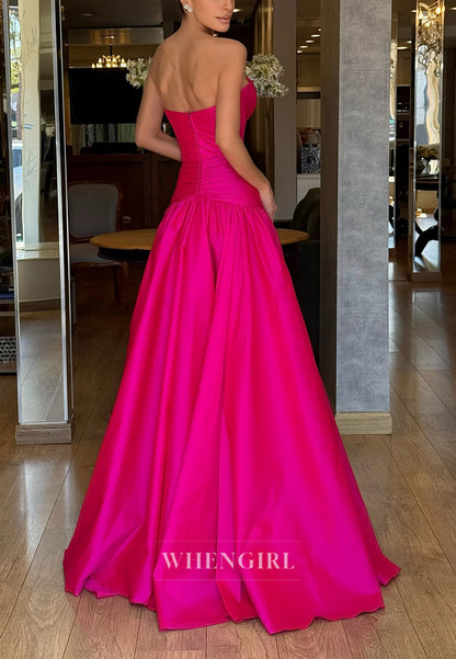 Fuchsia A-Line Asymmetrical Neck Back Zipper Sleeveless Evening Dress