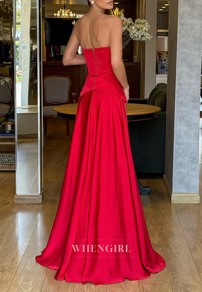 Red Asymmetrical Neck Sleeveless A-Line Evening Formal Dress