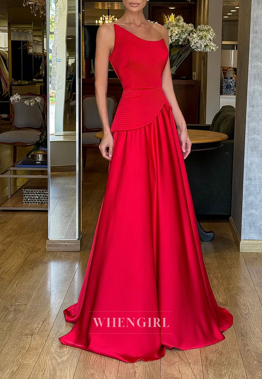 Red Asymmetrical Neck Sleeveless A-Line Evening Formal Dress