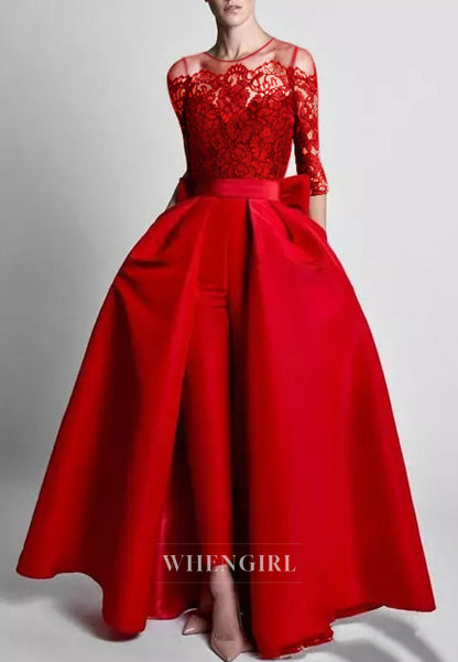 Jumpsuit Bateau Neck Bowknot 3/4 Sleeves Mother of the Bride Dress