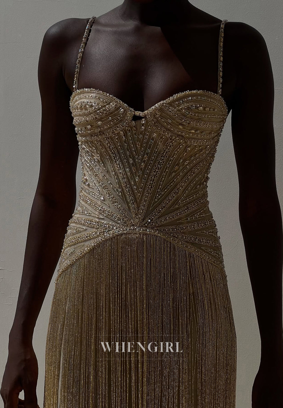 Gold Sweetheart Spaghetti Straps Beaded Back Zipper Prom Party Dress