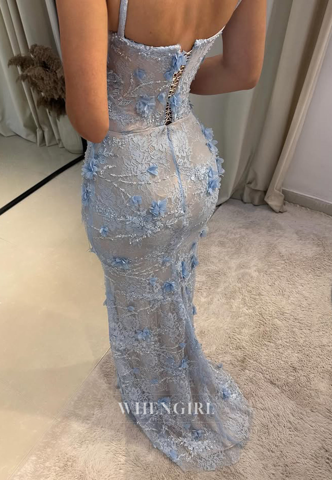Blue Sweetheart Sleeveless Floral Sheath Floor Length Lace Up Formal Evening Gown