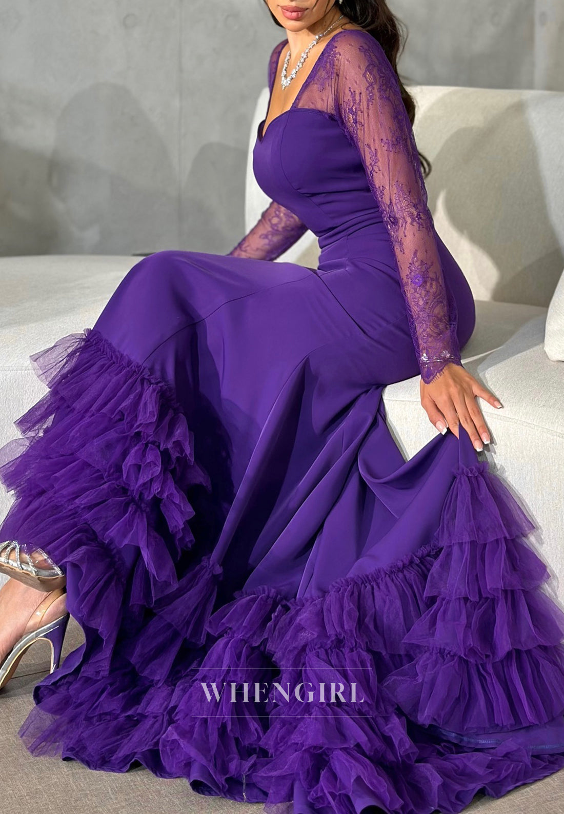 Regency Sweetheart Long Sleeves Mermaid Multi Tiered Evening Formal Dress