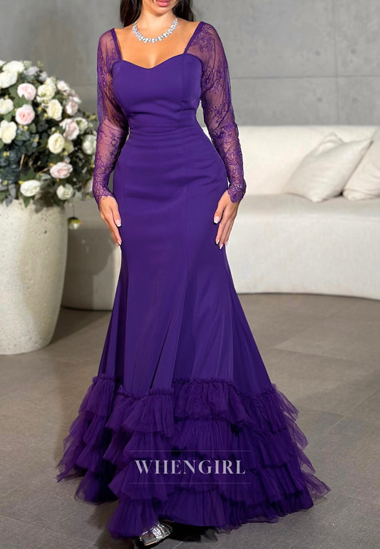 Regency Sweetheart Long Sleeves Mermaid Multi Tiered Evening Formal Dress