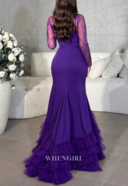 Regency Sweetheart Long Sleeves Mermaid Multi Tiered Evening Formal Dress