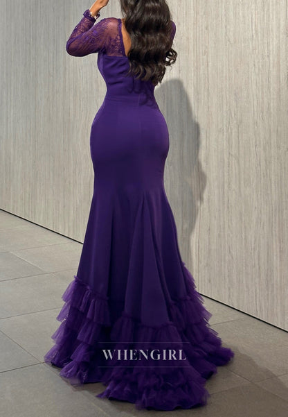 Regency Sweetheart Long Sleeves Mermaid Multi Tiered Evening Formal Dress