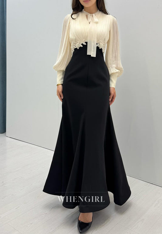 Mermaid Ankle Length Long Sleeves Evening Dress Beaded Formal Gown