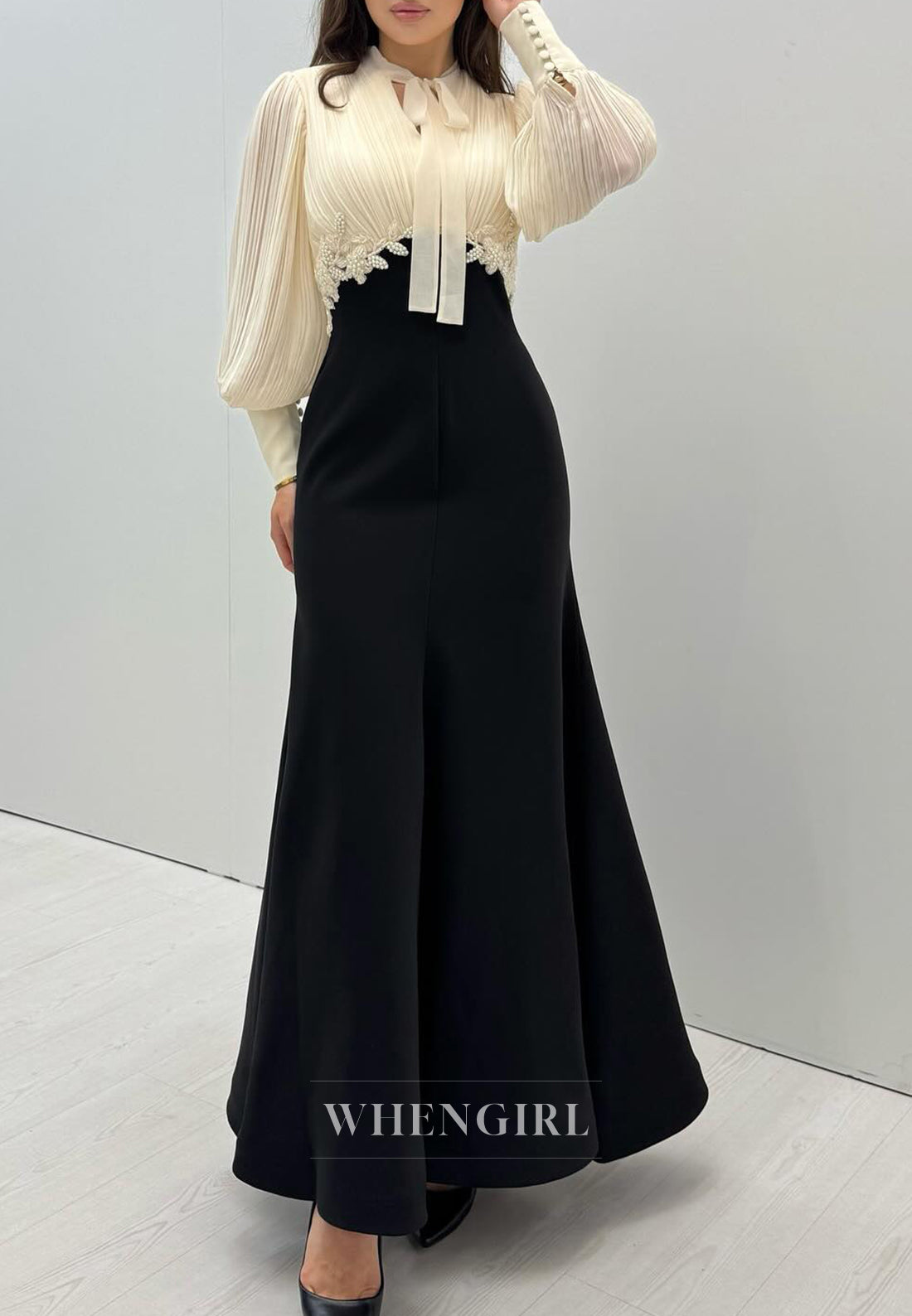 Mermaid Ankle Length Long Sleeves Evening Dress Beaded Formal Gown