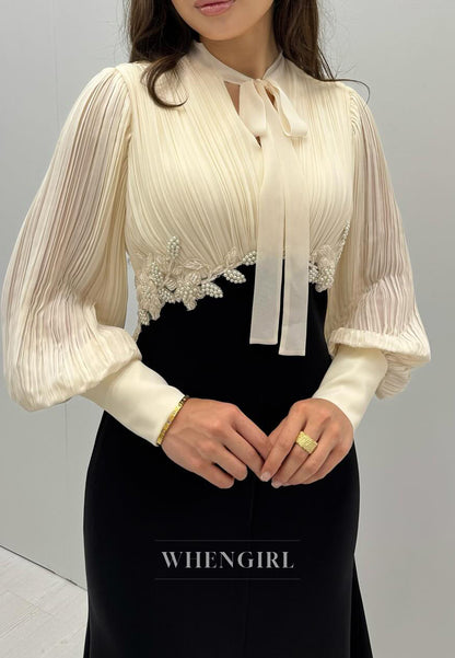 Mermaid Ankle Length Long Sleeves Evening Dress Beaded Formal Gown