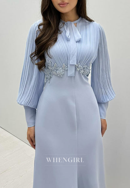 Mermaid Ankle Length Long Sleeves Evening Dress Beaded Formal Gown