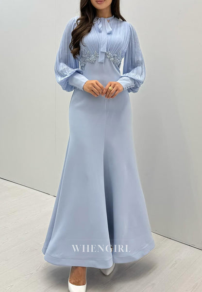 Mermaid Ankle Length Long Sleeves Evening Dress Beaded Formal Gown