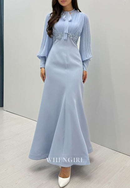 Mermaid Ankle Length Long Sleeves Evening Dress Beaded Formal Gown