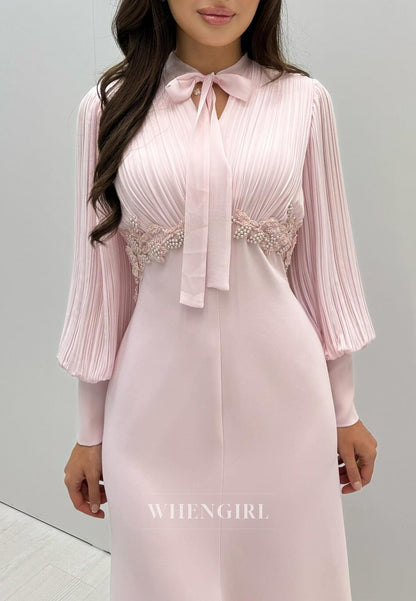 Mermaid Ankle Length Long Sleeves Evening Dress Beaded Formal Gown