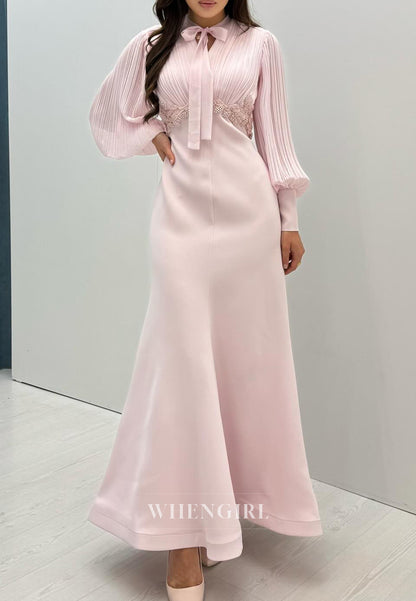 Mermaid Ankle Length Long Sleeves Evening Dress Beaded Formal Gown