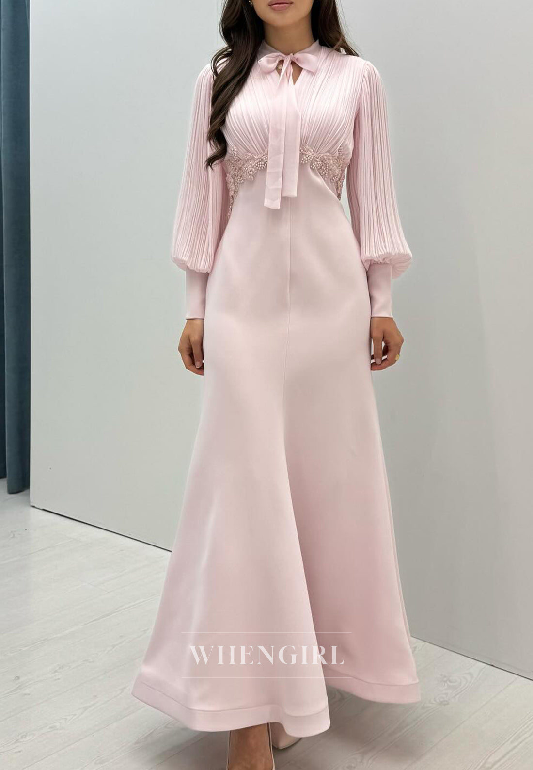 Mermaid Ankle Length Long Sleeves Evening Dress Beaded Formal Gown