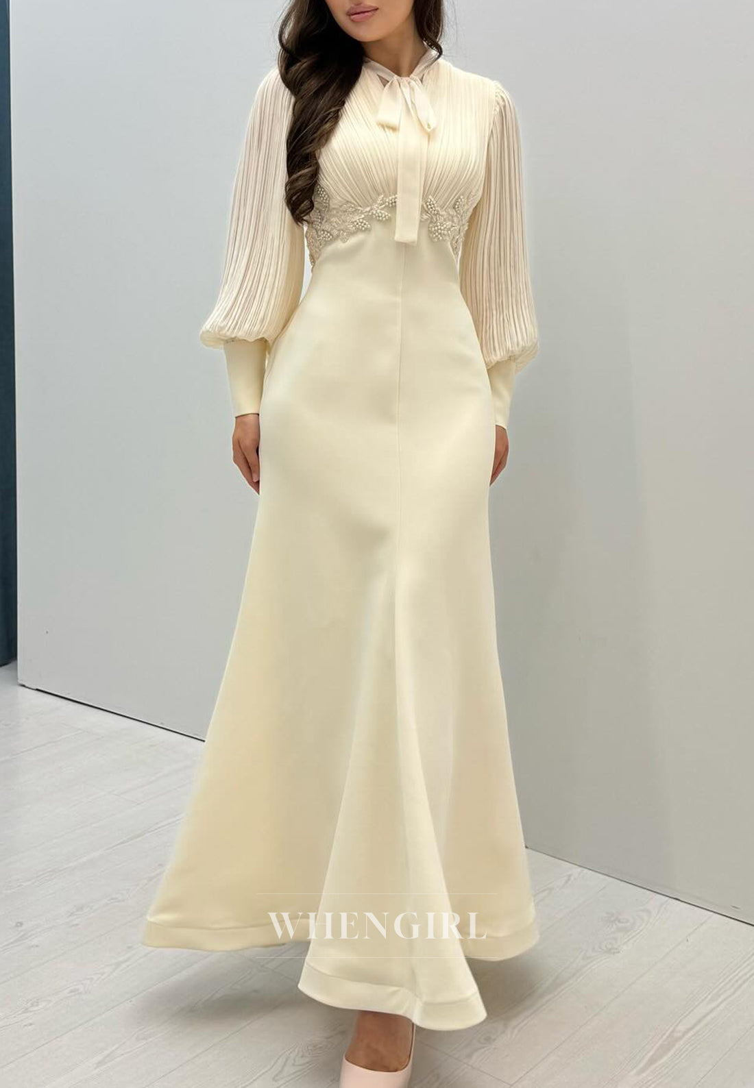 Mermaid Ankle Length Long Sleeves Evening Dress Beaded Formal Gown