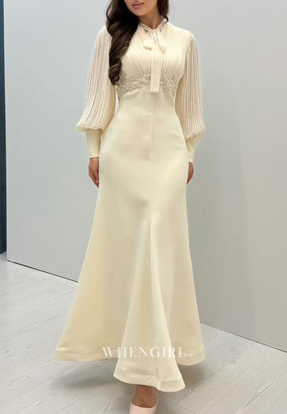 Mermaid Ankle Length Long Sleeves Evening Dress Beaded Formal Gown