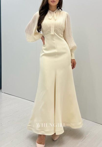 Mermaid Ankle Length Long Sleeves Evening Dress Beaded Formal Gown