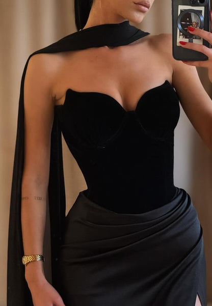 Elegant Sweetheart Sheath Sleeveless Satin Pleats Prom Formal Dress with Side Slit