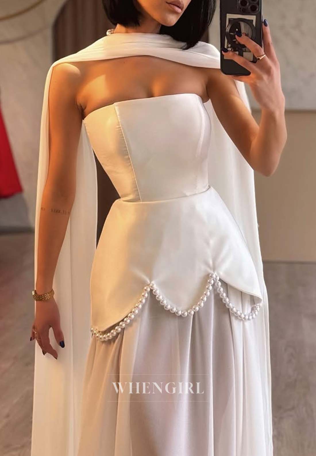 Sheath Sweep Train Sleeveless Pearls Tube Top Formal Evening Dress