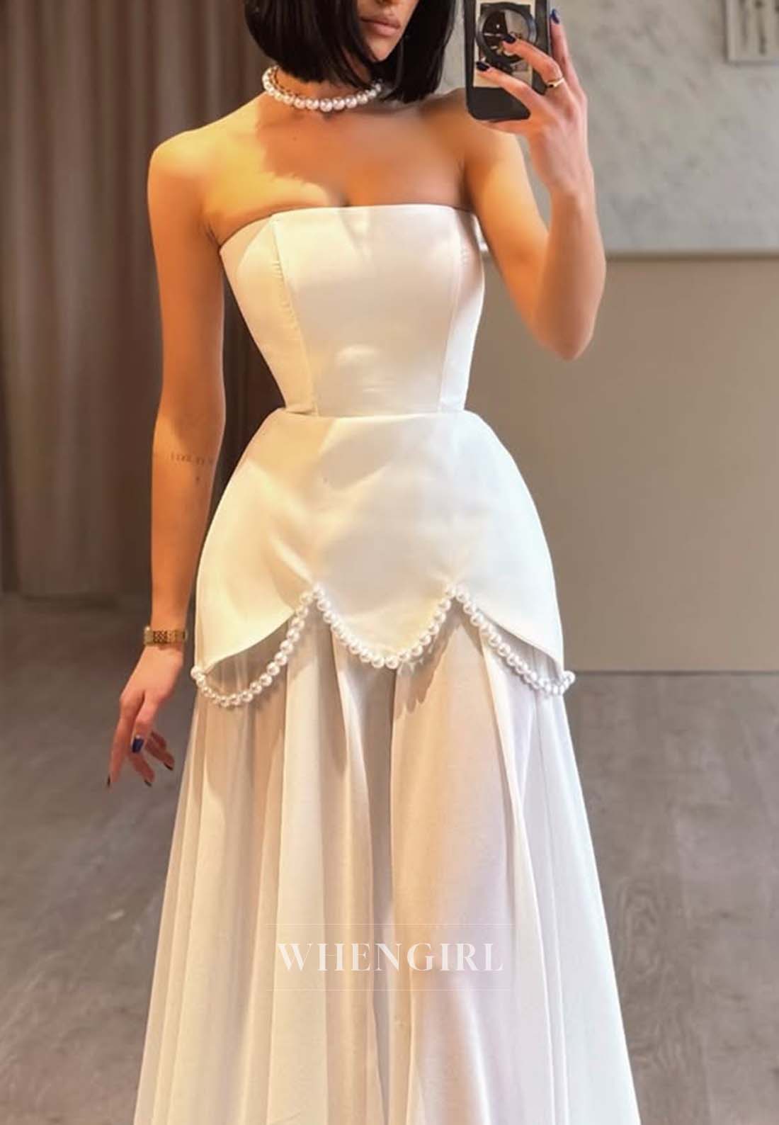 Sheath Sweep Train Sleeveless Pearls Tube Top Formal Evening Dress