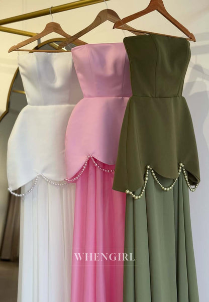 Sheath Sweep Train Sleeveless Pearls Tube Top Formal Evening Dress