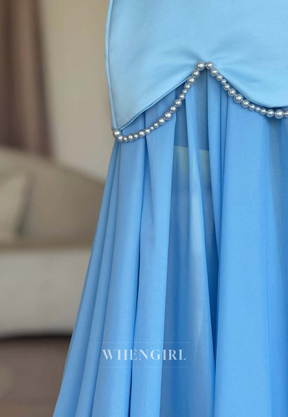 Sheath Sweep Train Sleeveless Pearls Tube Top Formal Evening Dress