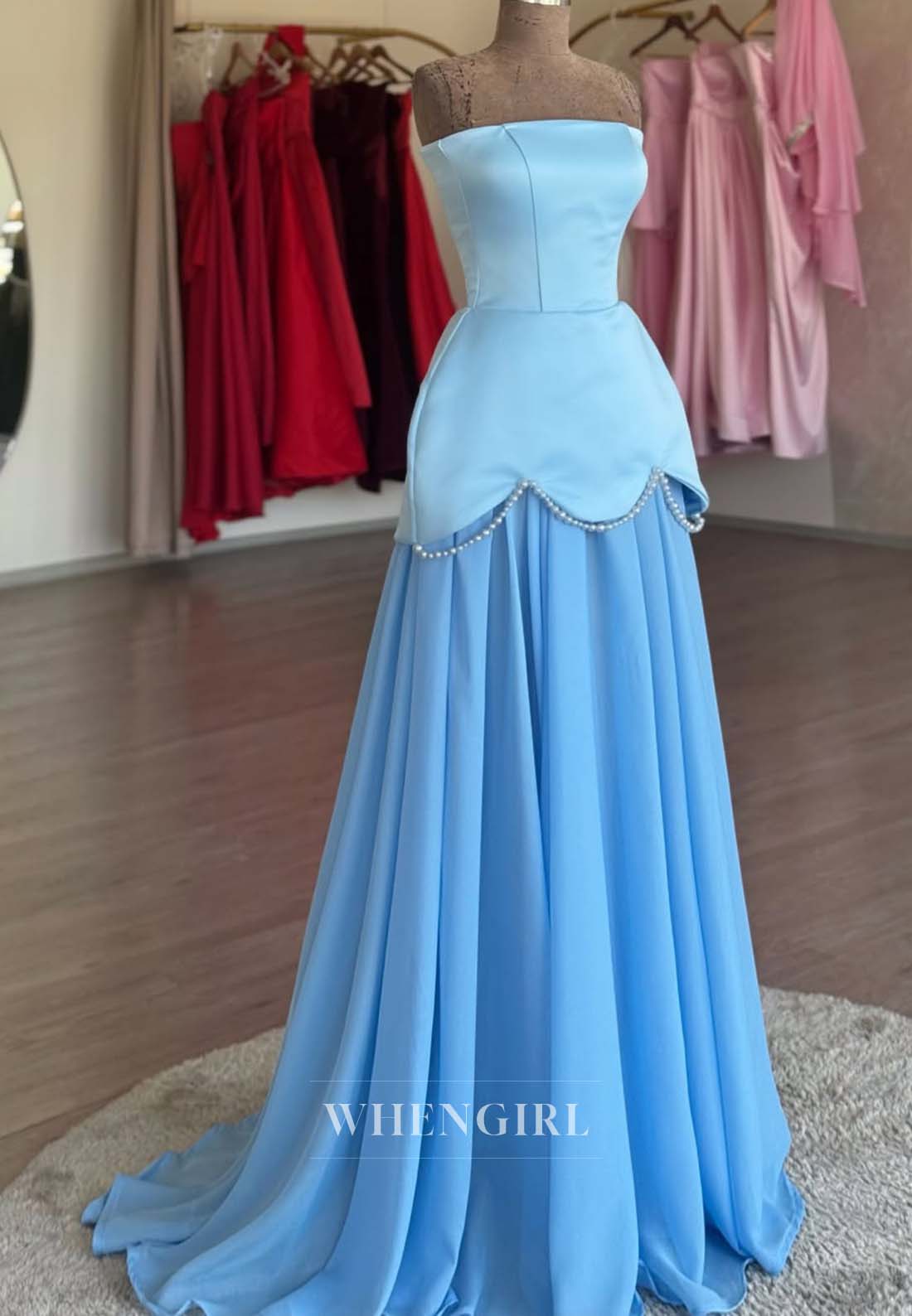 Sheath Sweep Train Sleeveless Pearls Tube Top Formal Evening Dress